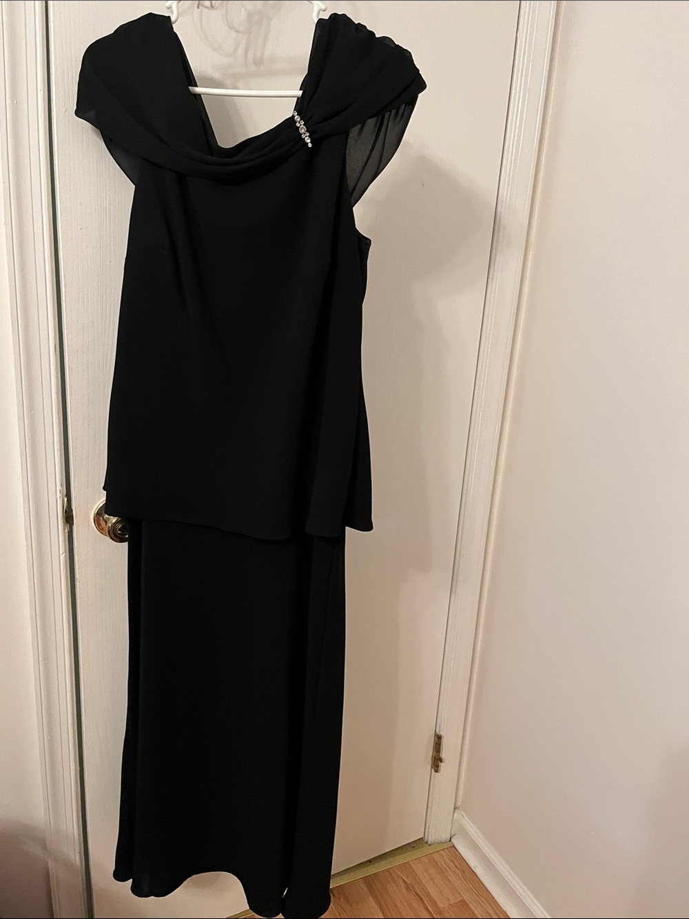 Metaphor Black Sleeveless Draped Maxi with Rhinestone Accent
